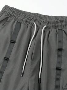 Men's Cool Hip-Hop Style Tied Waist Cargo Pants With Big Pockets And Elastic Cuffs - Dark Grey - View 3