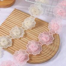4 piezas Material para accesorios de boda delicados de encaje de flores soluble en agua de leche con pedrería 3D hecha a mano, etiqueta adhesiva de tela - rosa jade - Ver 5