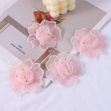 4 piezas Material para accesorios de boda delicados de encaje de flores soluble en agua de leche con pedrería 3D hecha a mano, etiqueta adhesiva de tela - rosa jade - Ver 7