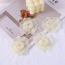 4 piezas Material para accesorios de boda delicados de encaje de flores soluble en agua de leche con pedrería 3D hecha a mano, etiqueta adhesiva de tela - rosa jade - Ver 8