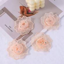 4 piezas Material para accesorios de boda delicados de encaje de flores soluble en agua de leche con pedrería 3D hecha a mano, etiqueta adhesiva de tela - rosa jade - Ver 9