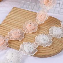 4 piezas Material para accesorios de boda delicados de encaje de flores soluble en agua de leche con pedrería 3D hecha a mano, etiqueta adhesiva de tela - rosa jade - Ver 4