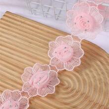 4 piezas Material para accesorios de boda delicados de encaje de flores soluble en agua de leche con pedrería 3D hecha a mano, etiqueta adhesiva de tela - rosa jade - Ver 6