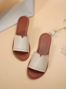 Chaussons plats décontractés pour femmes, chaussons antidérapants à bout rond et ouvert, sandales de plage extérieures - Beige - Voir 5