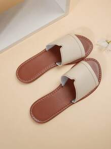 Chaussons plats décontractés pour femmes, chaussons antidérapants à bout rond et ouvert, sandales de plage extérieures - Beige - Voir 7