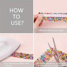 1pc 1 Yard Crystal Rhinestone Ribbon, Crystal Rhinestone Trim Hotfix Ribbon Colorful Artificial Gem Stone Beaded Iron On Applique Chain Embellishment Sewing Accessories For DIY Wedding Cake Decor Sewing Crafts Bridal Dress Phone Decor - Multicolor - View 3