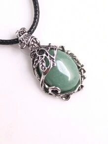 1入裝天然水晶石珠，復古葉子藤蔓線圈合金掛墜項鏈，治療能量波希米亞風格飾品