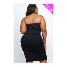 Plus Size Solid Strapless Tube Bodycon Midi Dress - 米色 - 查看 3