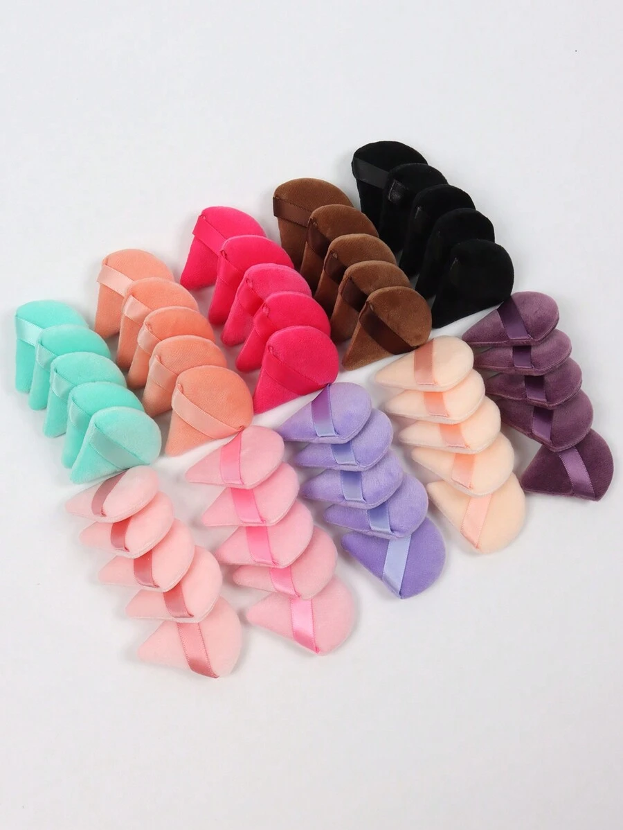 50pcs Mini Triangle Shaped Powder Puff, Made Of Ultra Soft Velvet, Specially Designed For Contouring, Eye And Corner Areas, Cosmetics Blender Foundation Mixing Container, Suitable For All Skin Types. - Multicolor - View 1