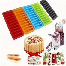 1入組，10格連續長型矽膠冰淇淋巧克力蛋糕模，餅乾模，蠟瓶糖果模，10格連續條形餅乾模，蛋糕烘焙模型，食品盒，火腿腸熱狗烘焙模具，高溫耐受