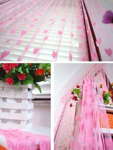 1入心型設計聚酯紗簾，尺寸200*100cm，現代過濾光線保護隱私紗簾，適用於客廳和臥室，同時適用於派對背景