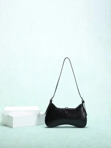 1 pieza Bolso de sobaco de unicolor estilo gótico de PU con remaches punk, bolso de hombro de motocicleta chica cool y dulce para San Valentín - Negro - Ver 3