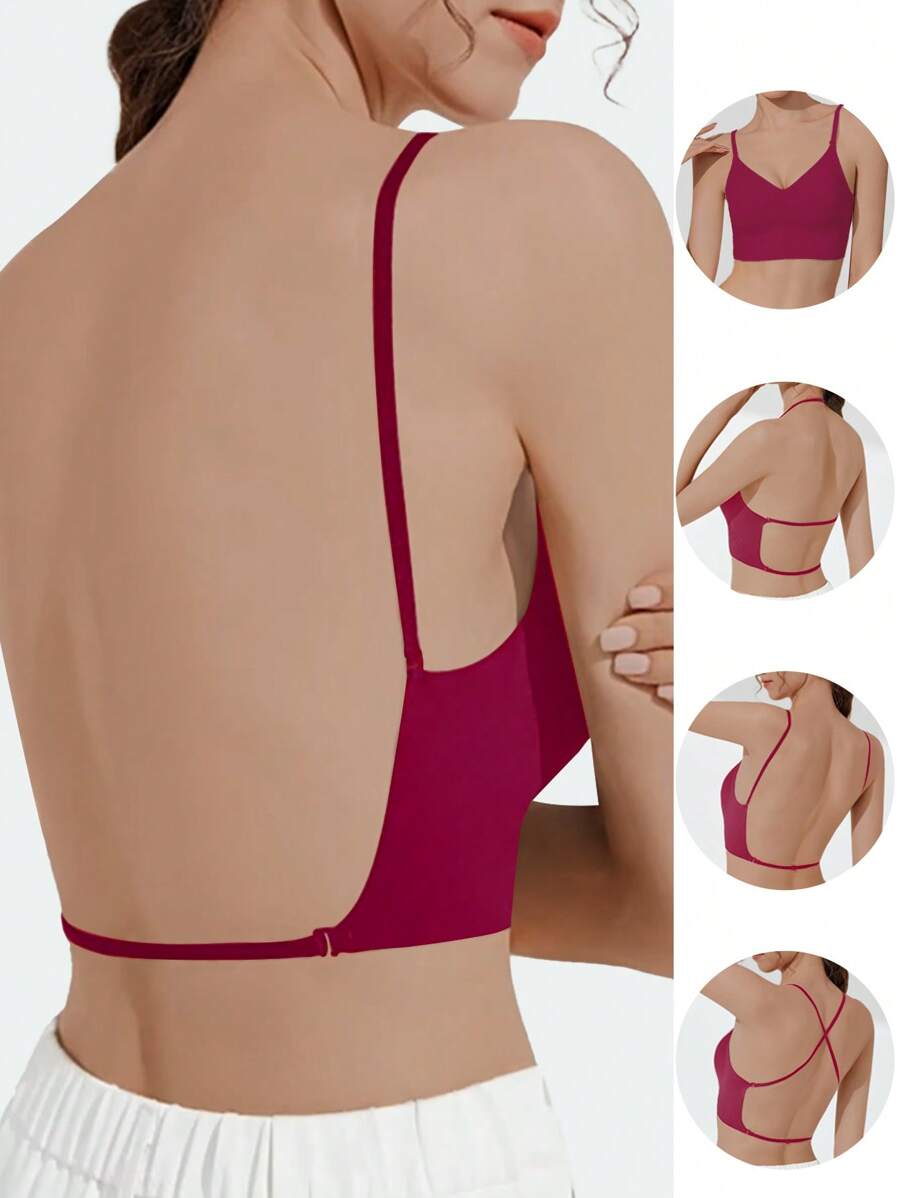 玫瑰内衣无缝胸罩露背胸罩女士内衣深 V 低胸可爱聚拢胸罩贴身女性透气加垫学生胸罩适合女生小胸