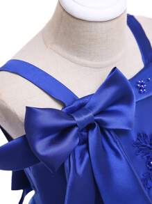 无袖花朵蝴蝶结网纱优雅连衣裙，适合女孩，适合生日派对，不含头饰