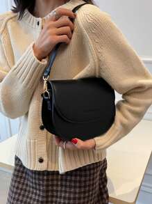 Bolso de montar con gráficos de letra, bolso de bandolera de unicolor a la moda, pequeño monedero con solapa para mujer