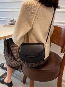 Bolso de montar con gráficos de letra, bolso de bandolera de unicolor a la moda, pequeño monedero con solapa para mujer