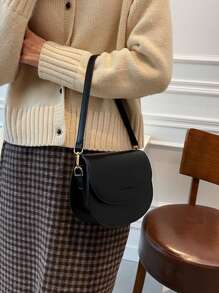 Bolso de montar con gráficos de letra, bolso de bandolera de unicolor a la moda, pequeño monedero con solapa para mujer