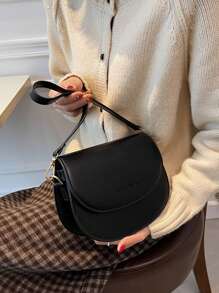Bolso de montar con gráficos de letra, bolso de bandolera de unicolor a la moda, pequeño monedero con solapa para mujer