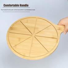 胡桃木砧板披薩麵包水果托盤，可掛勾防滑手柄榉木 - 杏色 - 查看 2