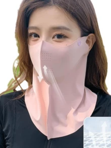1 mascarilla de seda de hielo de nylon sin trazas, cubriendo media cara, con protección de cuello, protector solar, transpirable, diseño 3D, antirrayos UV - Multicolor - Ver 10