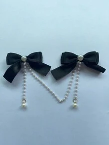 1入女童蝴蝶結珍珠髮夾髮飾品 - 黑色 - 查看 5