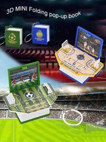 1pc Creative Sports-Style 3D Foldable Book Keychain, Football/Basketball Foldable Book Keychain, Gifts For Football & Basketball Fans (Random Sticker Design And Court Color) - Multicolor - View 2