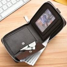 1 Pc Customized Photo Wallet,Personalized Picture Wallet, Short Wallet, Men's Zipper Wallet, Brown Color Custom Leatherette Wallet, Large Capacity Wallet, Multi-Card Slot Wallet, Custom Photo PU Leather Wallet, Money Holder, Personalized Father's Day Gift, Dad Wallet, Anniversary Gifts, Birthday Gift For Dad, Wedding Gift, Valentine's Day Present, Graduation Gift, Gift For Boyfriend/Him/Classmates/Dad/Husband