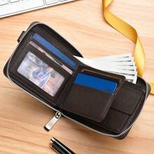 1 Pc Customized Photo Wallet,Personalized Picture Wallet, Short Wallet, Men's Zipper Wallet, Brown Color Custom Leatherette Wallet, Large Capacity Wallet, Multi-Card Slot Wallet, Custom Photo PU Leather Wallet, Money Holder, Personalized Father's Day Gift, Dad Wallet, Anniversary Gifts, Birthday Gift For Dad, Wedding Gift, Valentine's Day Present, Graduation Gift, Gift For Boyfriend/Him/Classmates/Dad/Husband