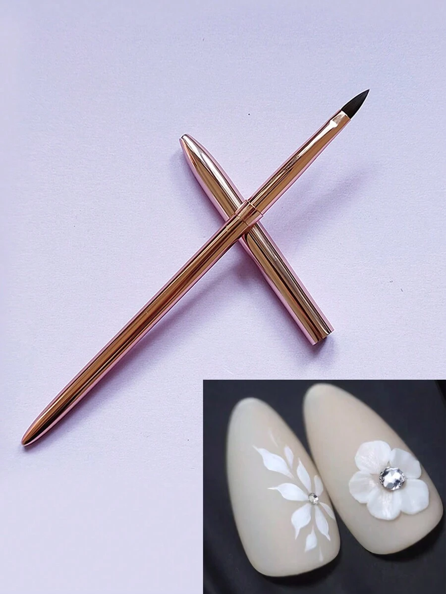 1Pc Acrylic Nail Brush UV Gel Carving Pen Brush Liquid Powder Nail Art 3D Drawing Pen Building Brush Nail Art Tool - Gold - View 1