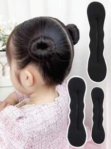 Bộ 3 dây buộc tóc kiểu búi rối màu đen cho bé gái, cỡ lớn/vừa/nhỏ, dụng cụ tạo kiểu tóc cho kiểu tóc buông xõa, sử dụng hàng ngày. - màu đen - Xem 3