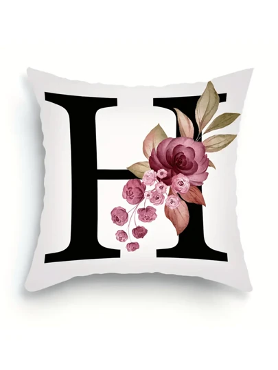 1入組北歐信件花卉坐墊套 - 柔軟毛絨枕套，適用於沙發、床和臥榻 - 家居裝飾品，不含枕芯 - 為您的睡眠區增添舒適和風格