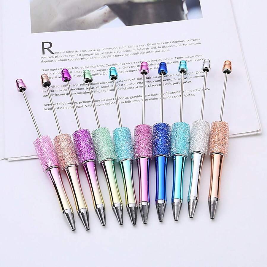 Random 3pcs Colorful Sugar Star Beaded Pens, Crystal DIY Beaded Ballpoint Pen - Multicolor - View 1