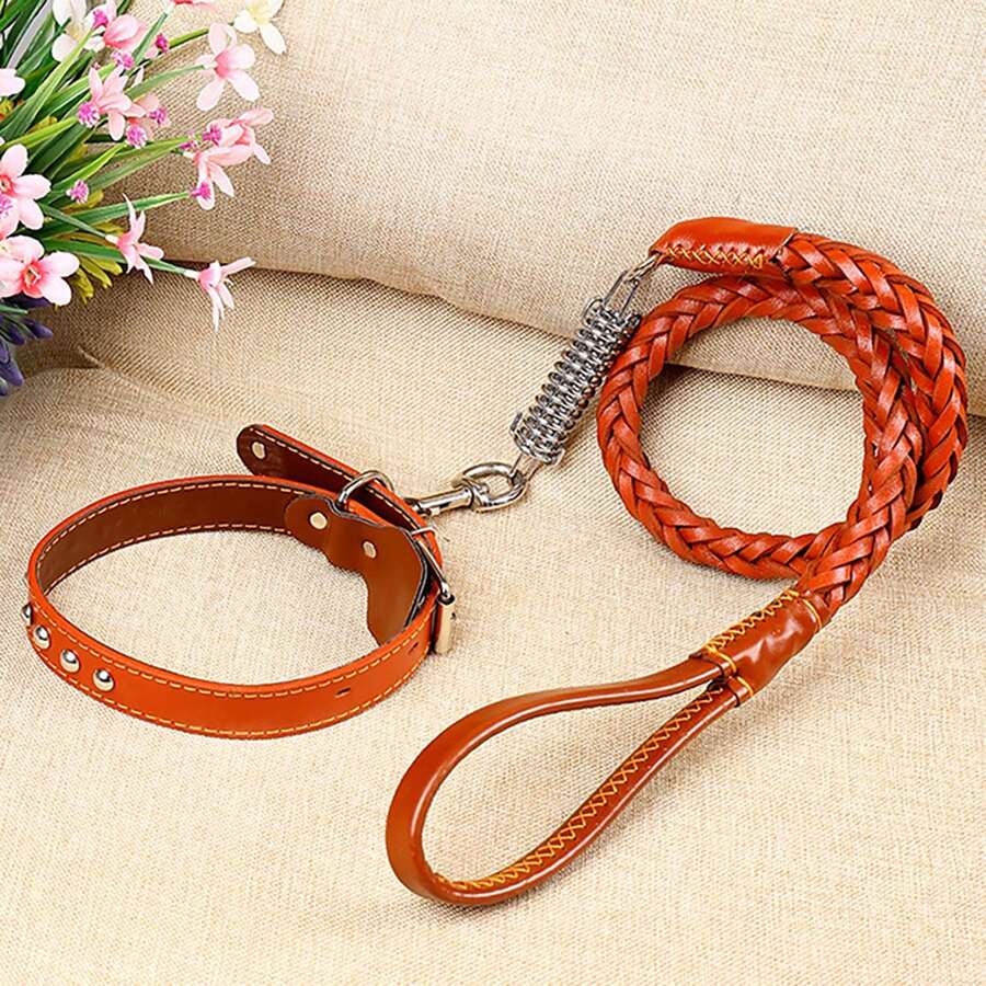 Pet Traction Rope For Dogs, 8Strand Cowhide Woven Dog Rope, Medium And