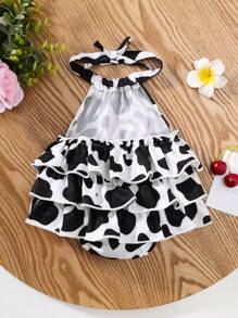 Newborn Infant Cute Cow Pattern Romper Dress, For Birthday & Photography