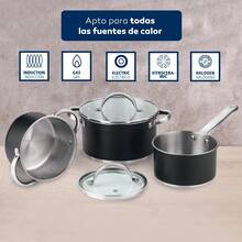 San Ignacio Set di 5 pezzi (2 padelle con coperchio + casseruola) in acciaio con coperchio ind reeco round - Multicolore - Visualizzare 4