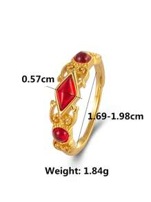 Flyleaf 1 Piece Vintage Classical Style S925 Sterling Silver 18k Gold Color Hollow Vine Red Artificial Agate Open Ring For Women Banquet Party Gifts Fine Jewelry - Gold - View 8