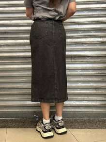 Women Denim Skirts - 深灰色 - 查看 5