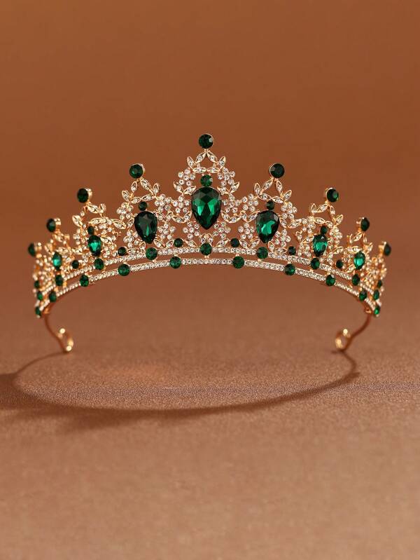 1pc Fashionable Green Alloy Crown Hair Accessory, Ideal For Women's Wedding Party (Box Not Included) Tiaras