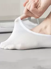 10 pares de calcetines de forro casual y transpirable de unicolor para niños, que absorben la humedad para primavera y verano - Blanco y Negro - Ver 7