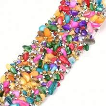 1pc 1 Yard Crystal Rhinestone Ribbon, Crystal Rhinestone Trim Hotfix Ribbon Colorful Artificial Gem Stone Beaded Iron On Applique Chain Embellishment Sewing Accessories For DIY Wedding Cake Decor Sewing Crafts Bridal Dress Phone Decor - Multicolor - View 2