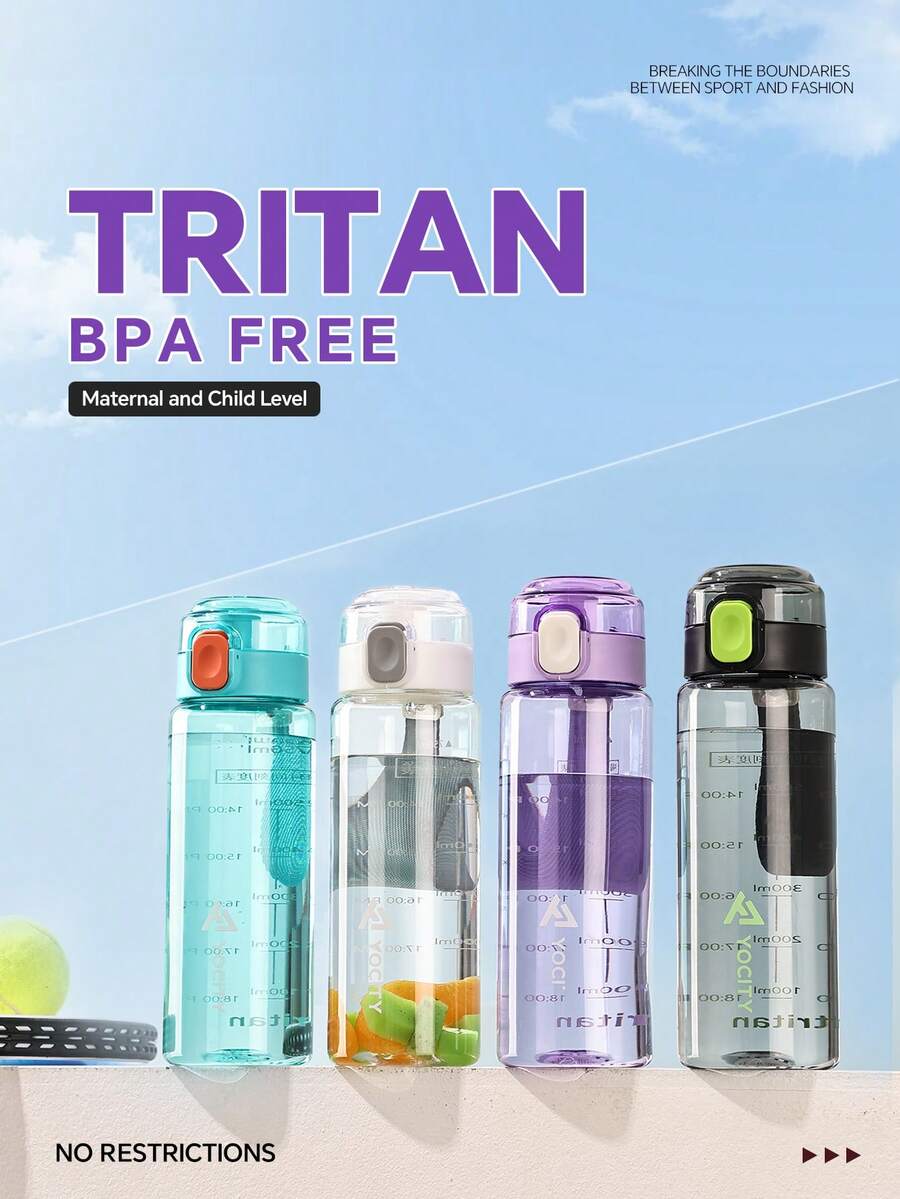 1 st Tritan vattenflaska, spårintag och hydrering, tritan plast, läckagebeständig flip top drinkpip, sport och fitness, stor kapacitet anti-fall slitstark kopp