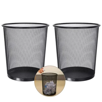 Set de 2 Botes de Basura Metálicos de Malla Negros | Papelera para Oficina y Hogar, Resistentes y Ventilados, Ideales para Escritorio y Recámara