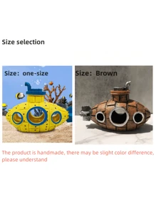 水族箱魚缸裝飾洞穴屋藏身處繁殖孵化孵化器景觀裝飾與沉沒潛水艇 - 黃色 - 查看 11