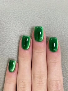 Monina 24入組綠色珠光方形貼片指甲 | 反光閃爍貓眼 | 閃閃發亮的美甲裝飾 - 綠色 - 查看 2