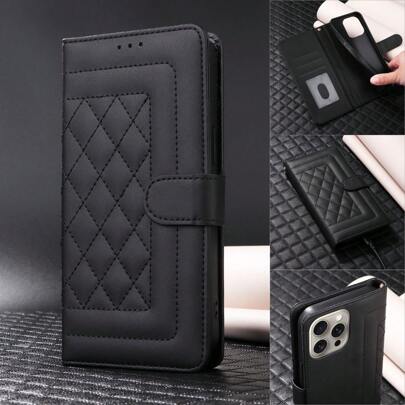 奢华时尚双扣小巧香氛钱包，带卡槽、相框、支架功能，磁吸翻盖，PU人造革材质，兼容三星Galaxy、、小米、红米、华为、OPPO等手机，柔软硅胶材质，配手带，商务防震保护套，国际版，非国内版