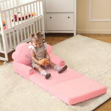 Toddler Chair Comfy,Foldable Princess Kids Couch For Girl, Toddler Recliners For Kids Age 1-4, Kids Sofa Bed Fold Out - Hồng - Xem 3