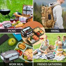 1 hộp đựng cơm trưa bằng nhựa vuông có ngăn chia có thể tháo rời, hộp đựng cơm bento chống rò rỉ kèm dao kéo, hộp đựng thực phẩm an toàn cho lò vi sóng có thể tái sử dụng, thích hợp cho văn phòng, trường học, cắm trại, nhà bếp, Giáng sinh - Một kích thước phù hợp với tất cả - Xem 3