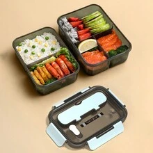 1 hộp đựng cơm trưa bằng nhựa vuông có ngăn chia có thể tháo rời, hộp đựng cơm bento chống rò rỉ kèm dao kéo, hộp đựng thực phẩm an toàn cho lò vi sóng có thể tái sử dụng, thích hợp cho văn phòng, trường học, cắm trại, nhà bếp, Giáng sinh - Một kích thước phù hợp với tất cả - Xem 8