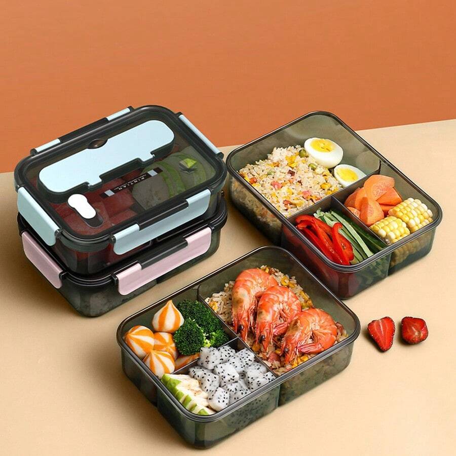 1 hộp đựng cơm trưa bằng nhựa vuông có ngăn chia có thể tháo rời, hộp đựng cơm bento chống rò rỉ kèm dao kéo, hộp đựng thực phẩm an toàn cho lò vi sóng có thể tái sử dụng, thích hợp cho văn phòng, trường học, cắm trại, nhà bếp, Giáng sinh - Một kích thước phù hợp với tất cả - Xem 1