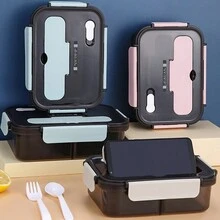 1 hộp đựng cơm trưa bằng nhựa vuông có ngăn chia có thể tháo rời, hộp đựng cơm bento chống rò rỉ kèm dao kéo, hộp đựng thực phẩm an toàn cho lò vi sóng có thể tái sử dụng, thích hợp cho văn phòng, trường học, cắm trại, nhà bếp, Giáng sinh - Một kích thước phù hợp với tất cả - Xem 7
